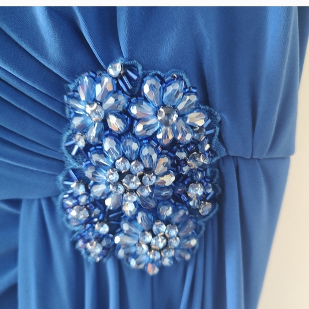 Adrianna Papell One Shoulder Blue Jersey Evening Gown Size 16 NWT - Picture 8 of 12